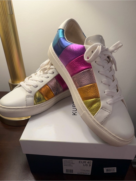 Kurt Geiger Shoes - Kurt Geiger Lane Metallic Rainbow Stripe Lace Up Sneakers